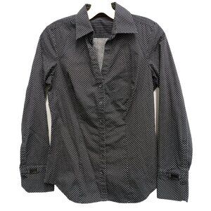 Express Design Studio Womens Shirt Small Black White Polka Dot Preppy Office
